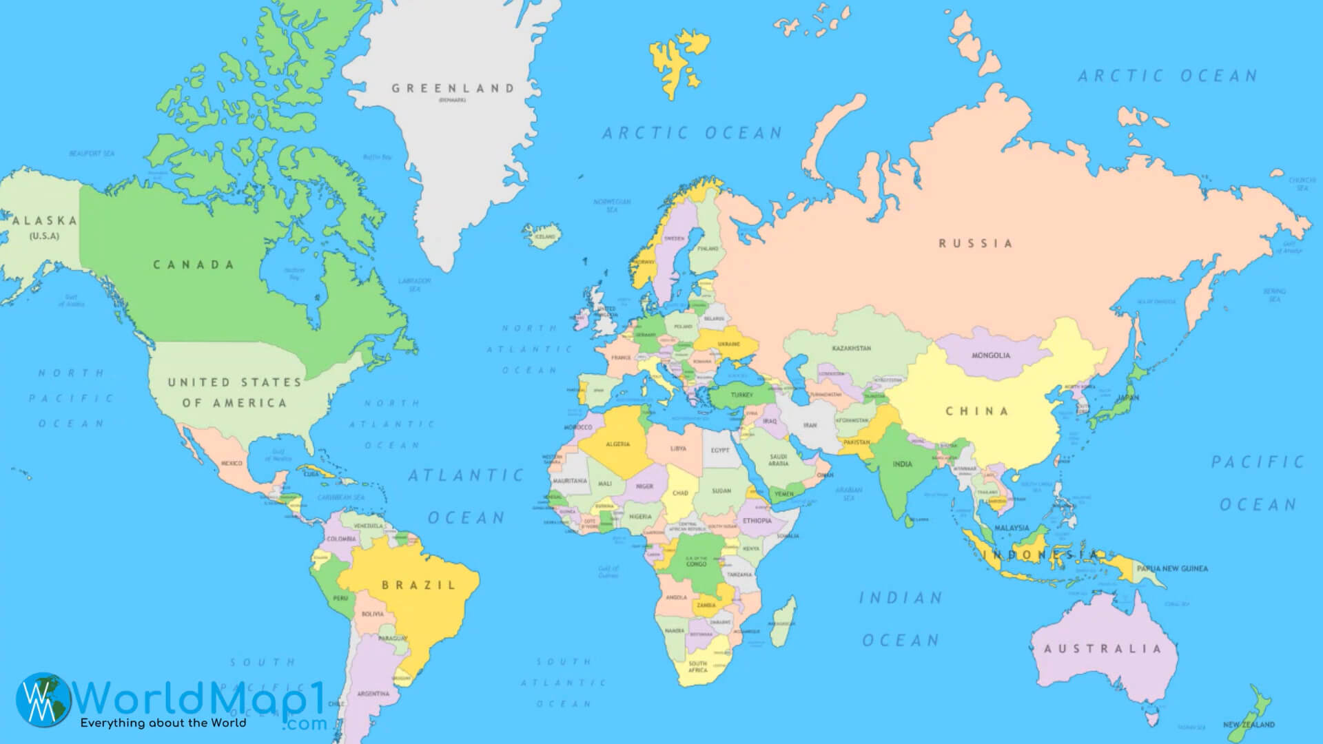 Weltkarte der Länder und Russland